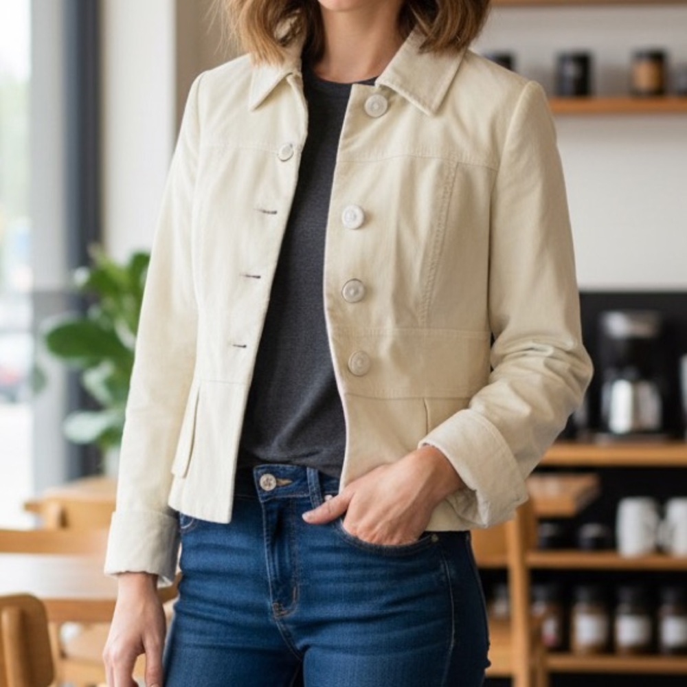 Escada Ivory‎ Corduroy Cropped Blazer Jacket Size 40